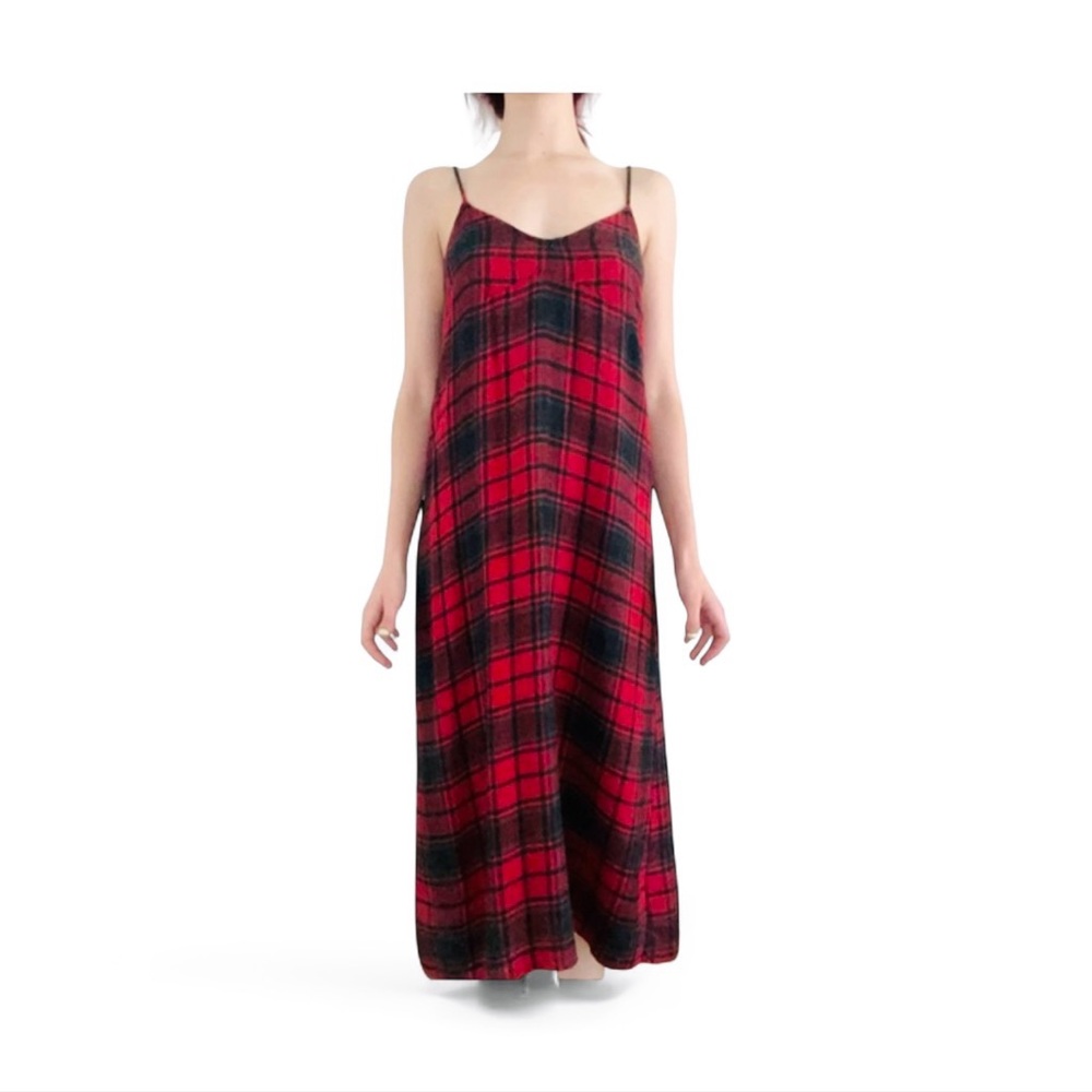 zara Red and Black Plaid Maxi Dress